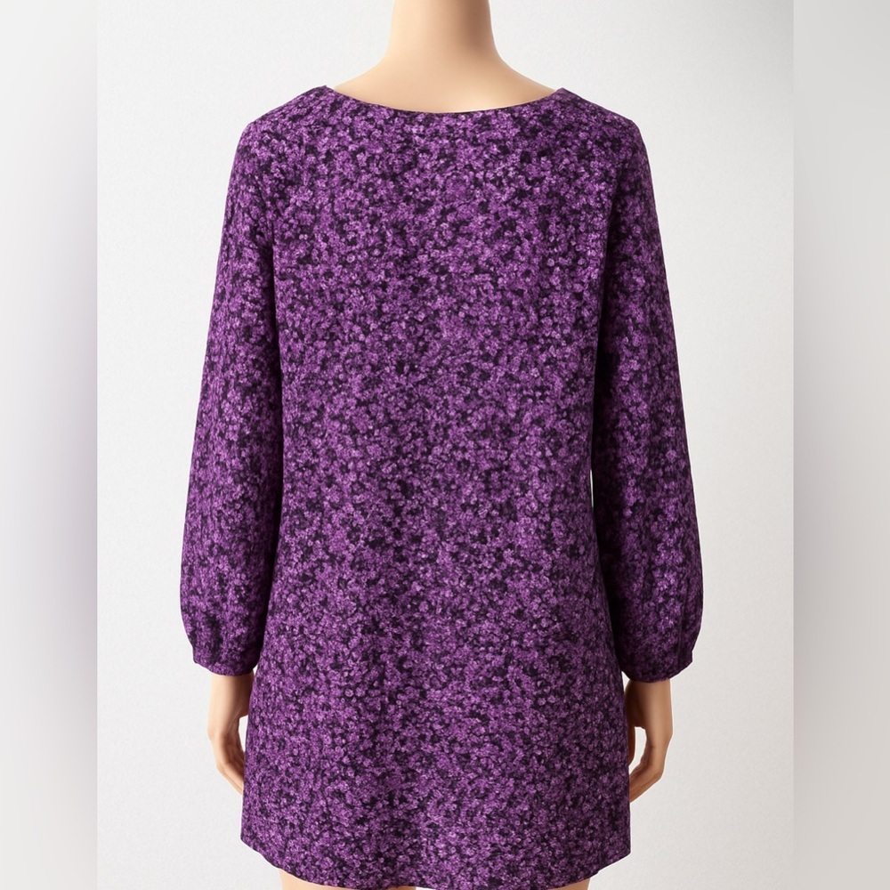 Mainstreet Blues 28W Women’s Blouse Purple Floral 3/4 Button Lined Chiffon - Picture 3 of 9